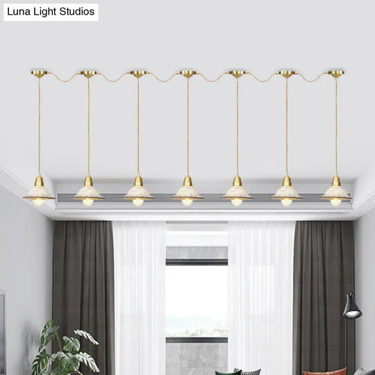 Gold Ceramics Suspension Lamp - Traditional Scalloped Multi-Hanging Light With Series Connection