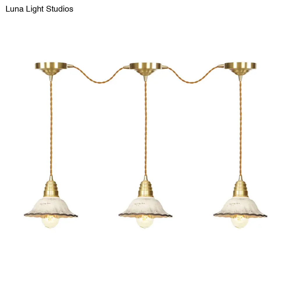 Gold Ceramics Suspension Lamp - Traditional Scalloped Multi-Hanging Light With Series Connection