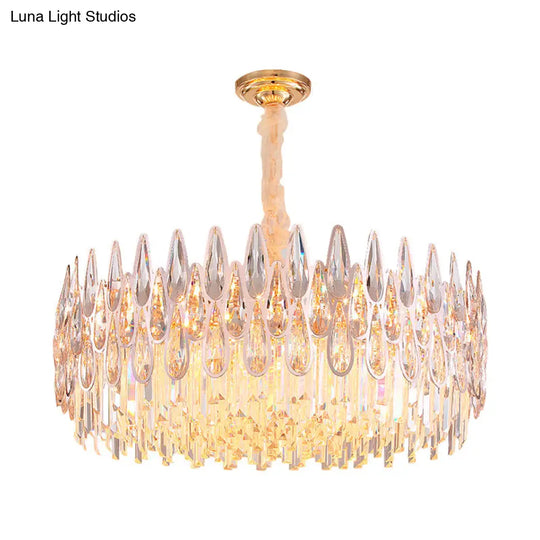 Gold Chandelier With 6 Clear Crystal Teardrop Heads - Modern Hanging Ceiling Light