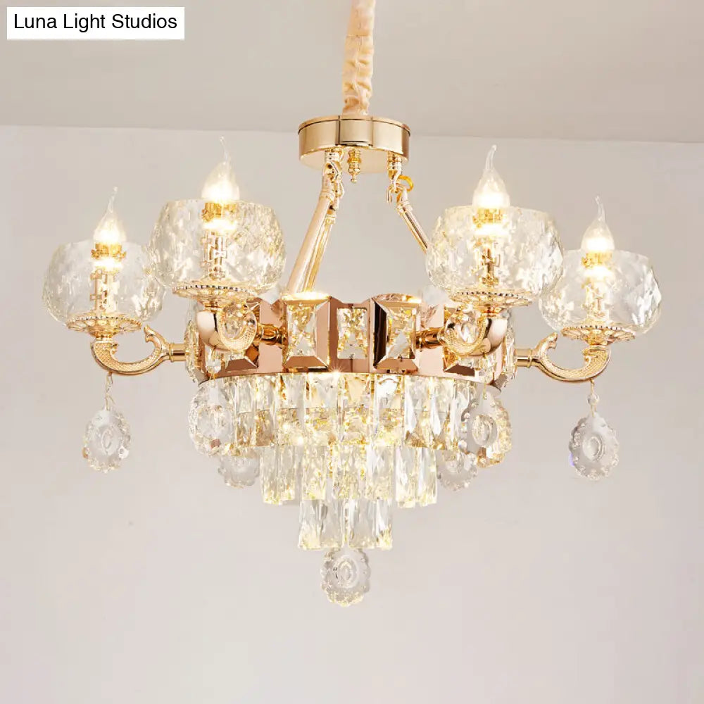 Gold Chandelier With Crystal Draping - Oblate Pendant Light Faceted Glass Design | Classic Lighting