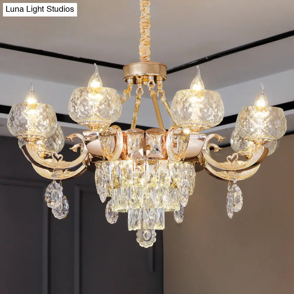 Gold Chandelier With Crystal Draping - Oblate Pendant Light Faceted Glass Design | Classic Lighting