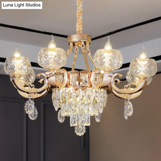 Gold Chandelier With Crystal Draping - Oblate Pendant Light Faceted Glass Design | Classic Lighting