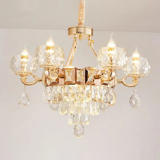 Gold Chandelier With Crystal Draping - Oblate Pendant Light Faceted Glass Design | Classic Lighting