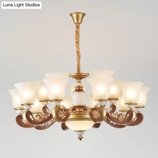 Gold Chandelier With Frosted Ribbed Glass Shade For Dining Room Pendant Lighting 15 /