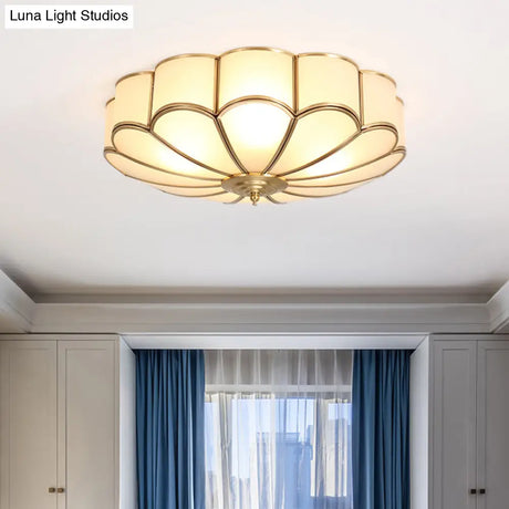 Gold Chrysanthemum Traditional Glass Flush Mount Ceiling Light For Bedroom