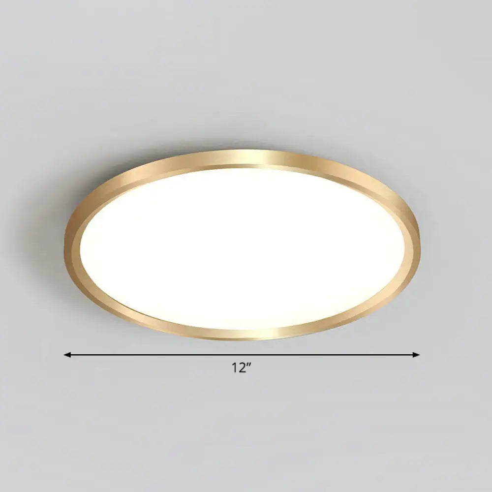 Gold Circle Bedroom Ceiling Flush Mount Led Light With Acrylic Simplicity / 12’ White