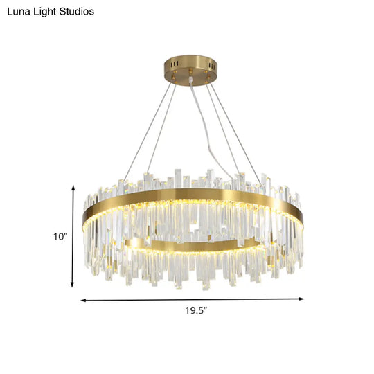 Gold Circle Led Chandelier Lamp - Postmodern Crystal Block Multiple Sizes Available