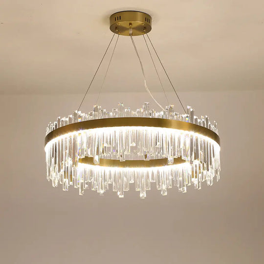 Gold Circle Led Chandelier Lamp - Postmodern Crystal Block Multiple Sizes Available / 16