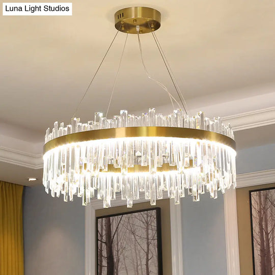 Gold Circle Led Chandelier Lamp - Postmodern Crystal Block Multiple Sizes Available