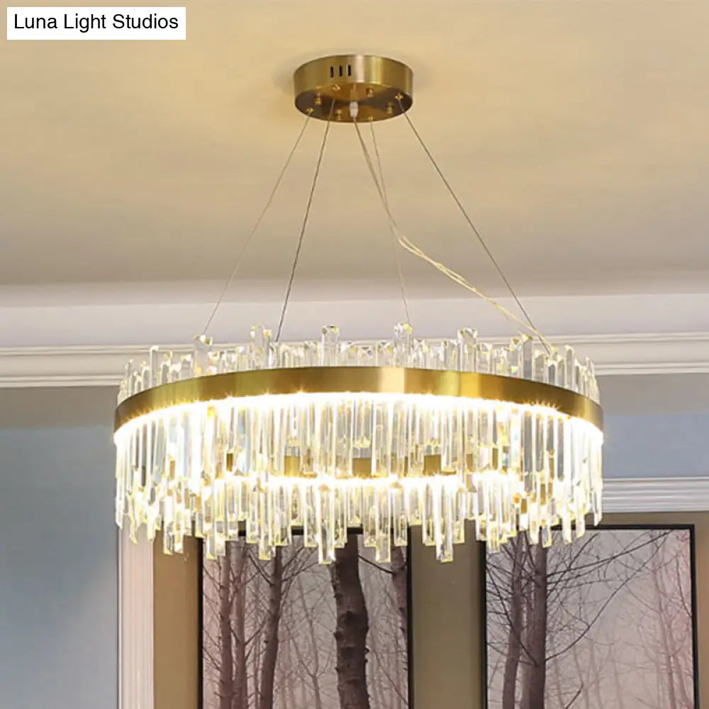 Gold Circle Led Chandelier Lamp - Postmodern Crystal Block Multiple Sizes Available