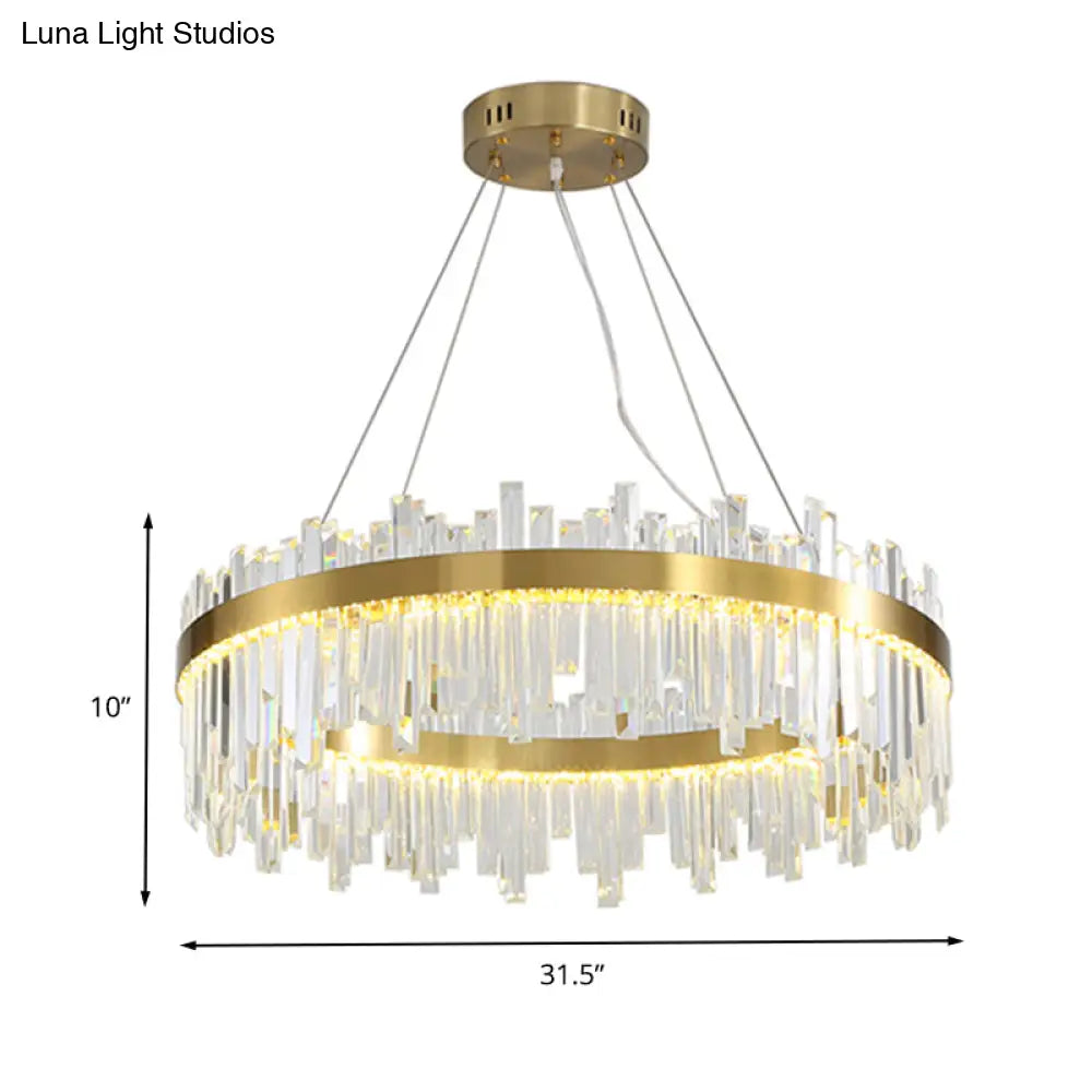 Gold Circle Led Chandelier Lamp - Postmodern Crystal Block Multiple Sizes Available