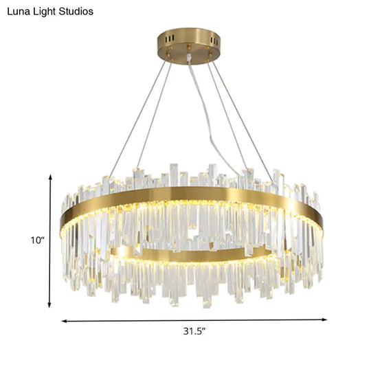 Gold Circle Led Chandelier Lamp - Postmodern Crystal Block Multiple Sizes Available