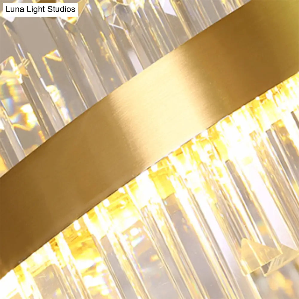 Gold Circle Led Chandelier Lamp - Postmodern Crystal Block Multiple Sizes Available