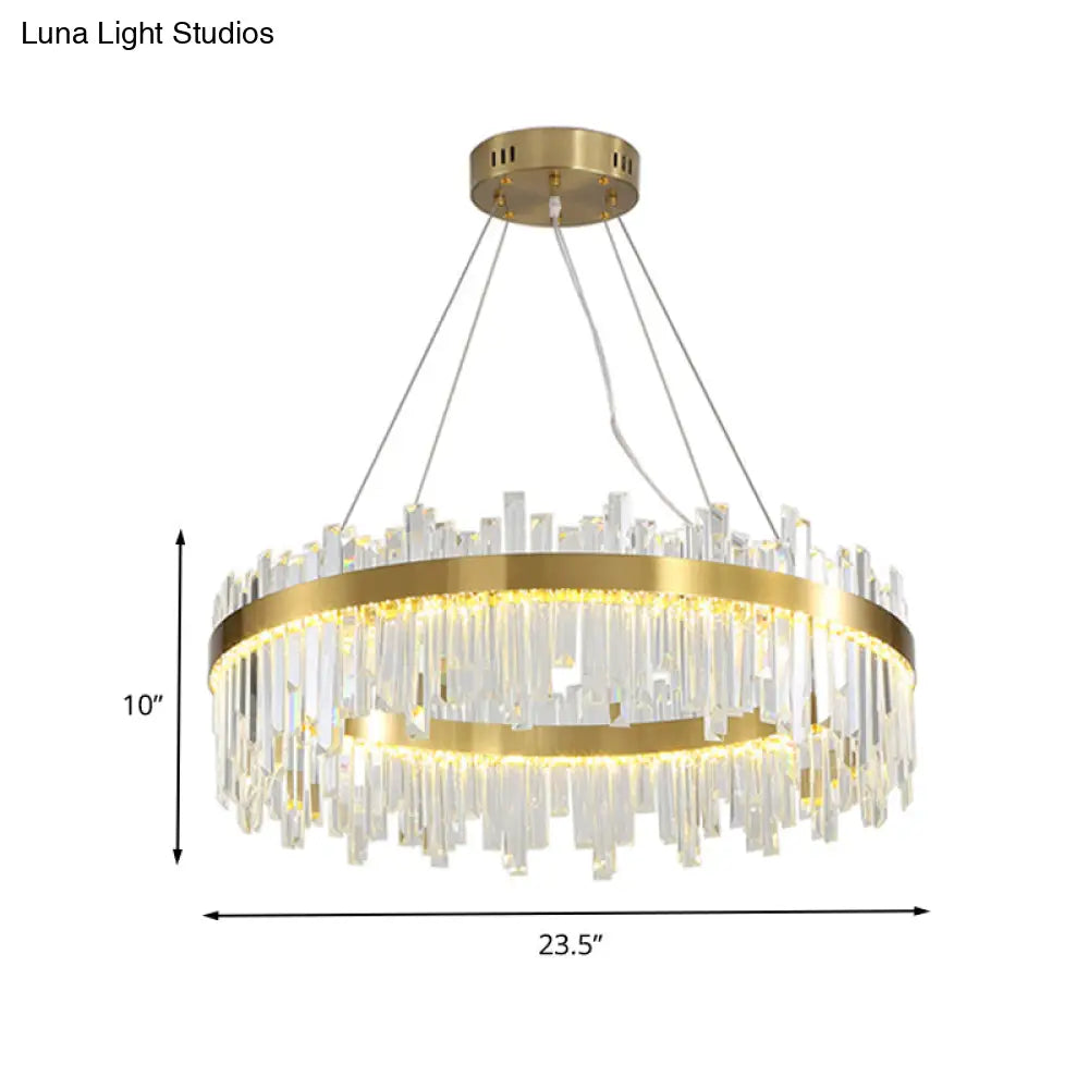 Gold Circle Led Chandelier Lamp - Postmodern Crystal Block Multiple Sizes Available