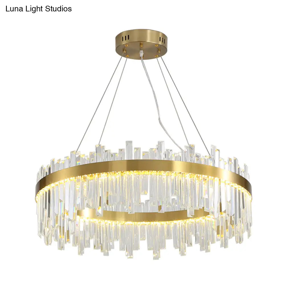 Gold Circle Led Chandelier Lamp - Postmodern Crystal Block Multiple Sizes Available