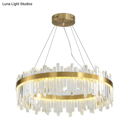 Gold Circle Led Chandelier Lamp - Postmodern Crystal Block Multiple Sizes Available