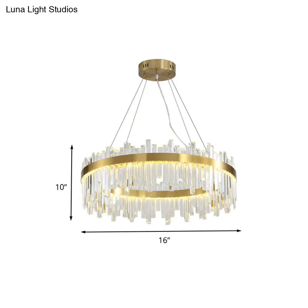 Gold Circle Led Chandelier Lamp - Postmodern Crystal Block Multiple Sizes Available