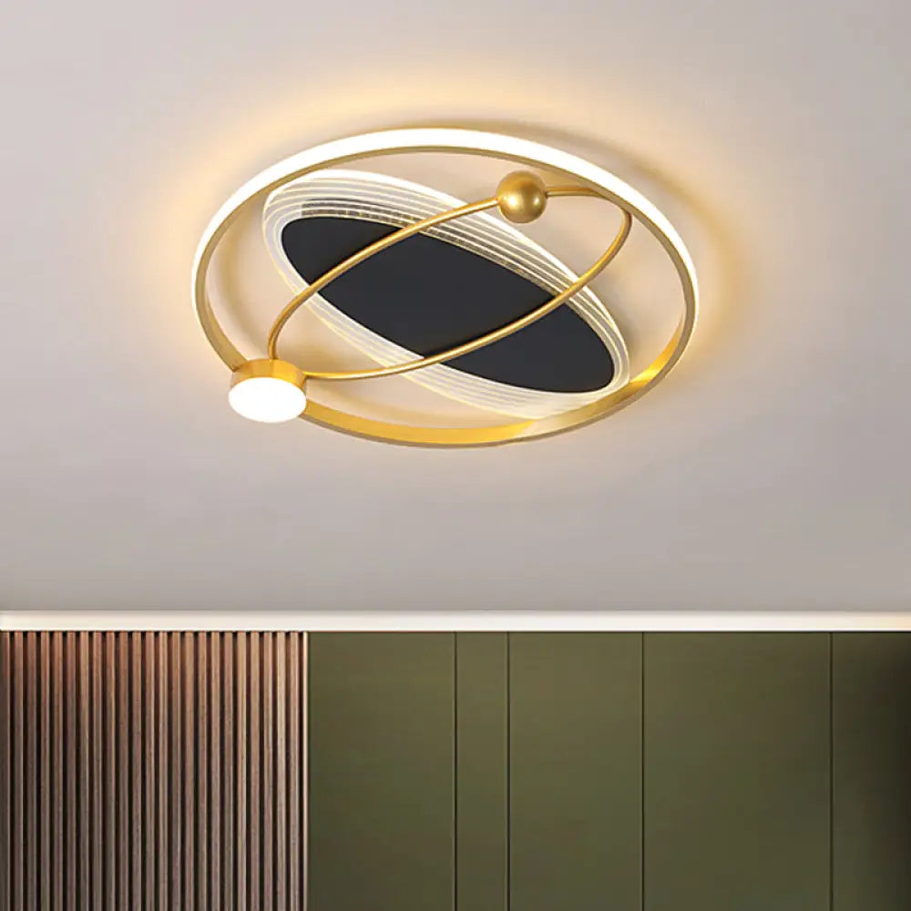 Gold Circle Led Flush Mount Ceiling Lamp With Inner Oval Design - Simplicity Collection / 16’
