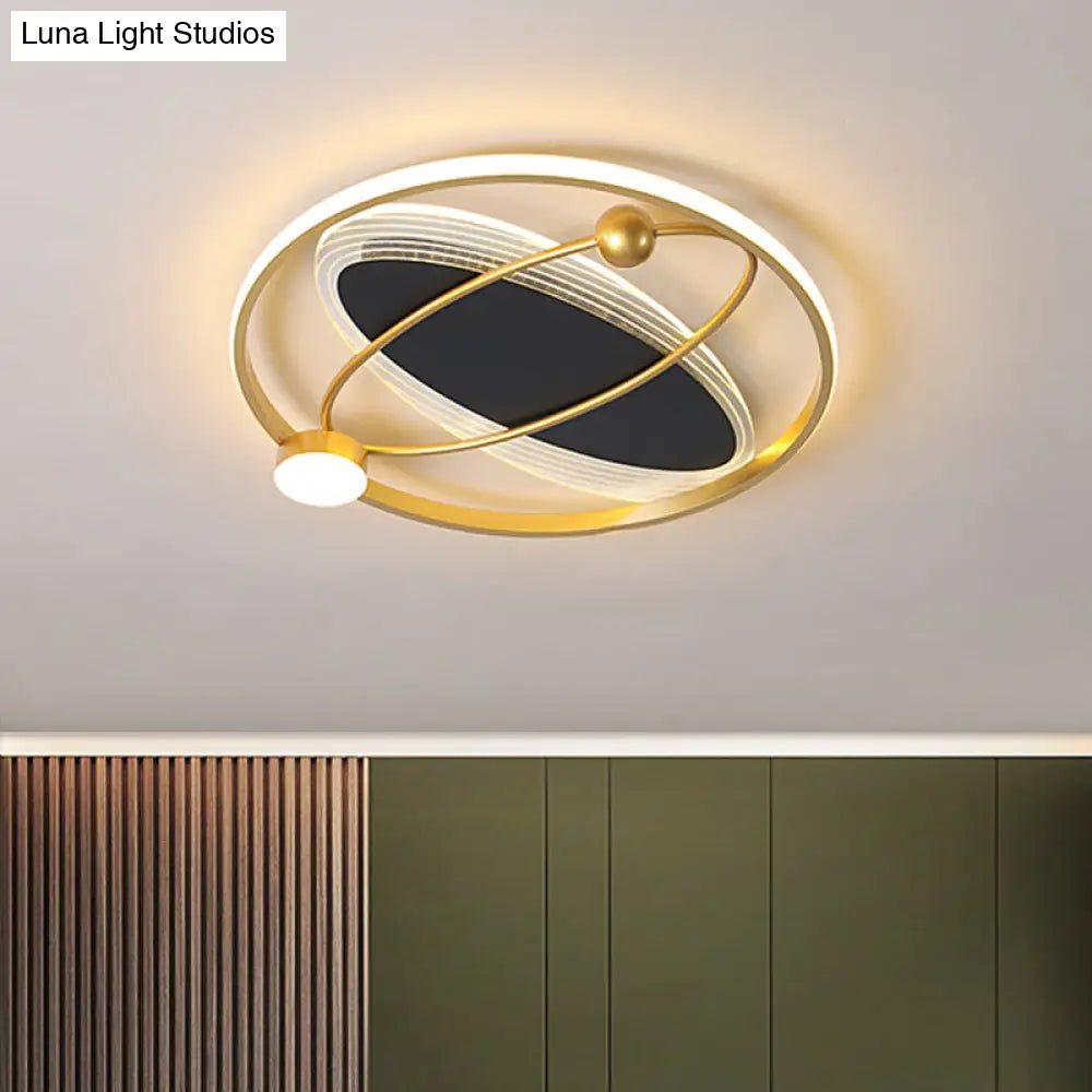 Gold Circle Led Flush Mount Ceiling Lamp With Inner Oval Design - Simplicity Collection / 16