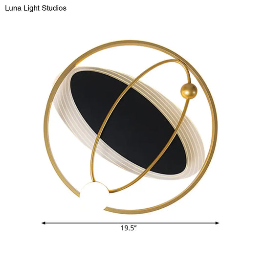 Gold Circle Led Flush Mount Ceiling Lamp With Inner Oval Design - Simplicity Collection