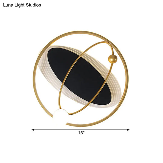 Gold Circle Led Flush Mount Ceiling Lamp With Inner Oval Design - Simplicity Collection