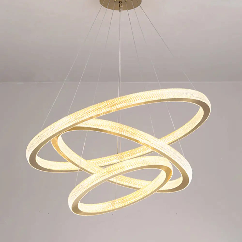 Gold Circular Pendant Led Chandelier Light For Living Room / 3 Tiers 31.5’