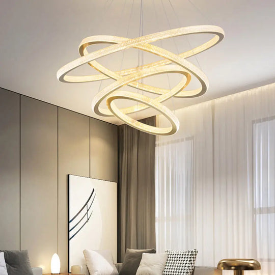 Gold Circular Pendant Led Chandelier Light For Living Room / 4 Tiers 39’