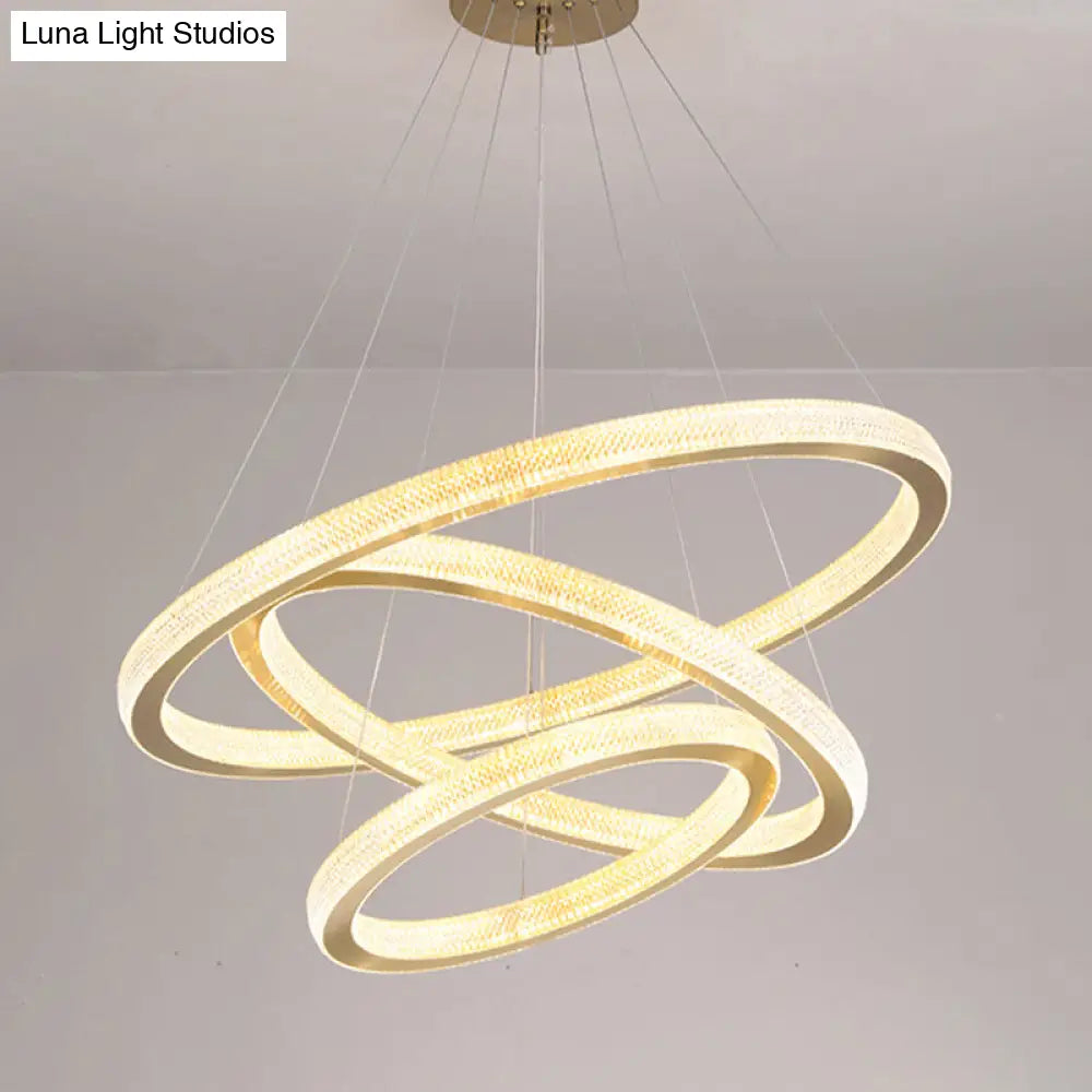 Gold Circular Led Chandelier For Modern Living Room / 3 Tiers 31.5