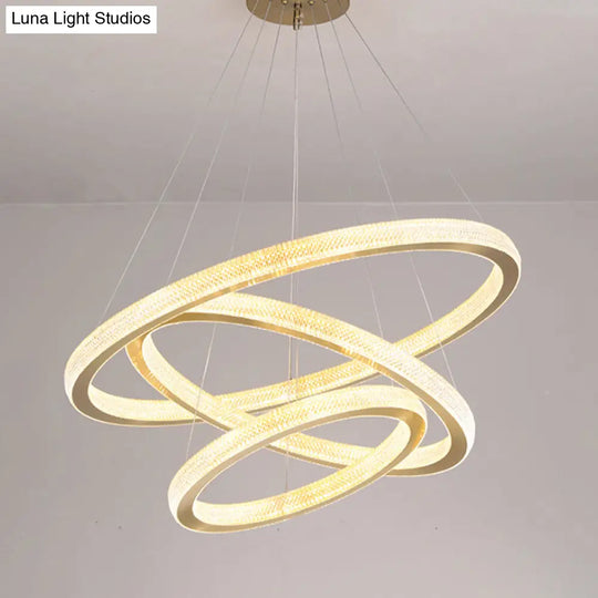 Gold Circular Led Chandelier For Modern Living Room / 3 Tiers 31.5