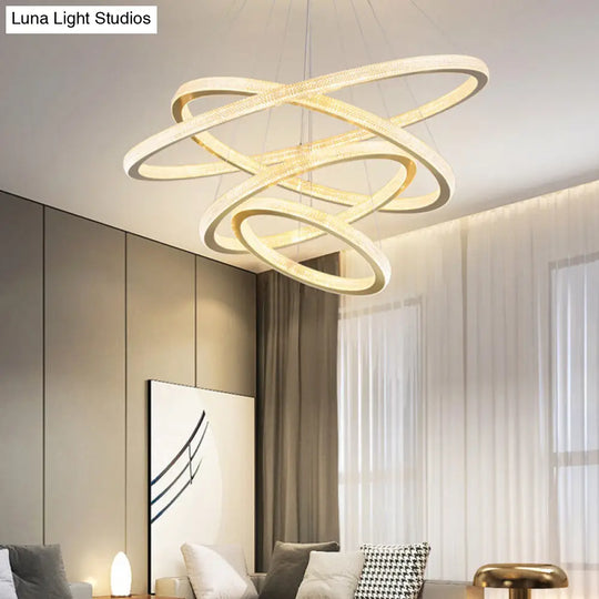 Gold Circular Led Chandelier For Modern Living Room / 4 Tiers 39