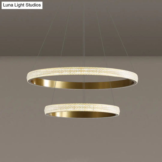 Gold Circular Led Chandelier For Modern Living Room / 2 Tiers 23.5