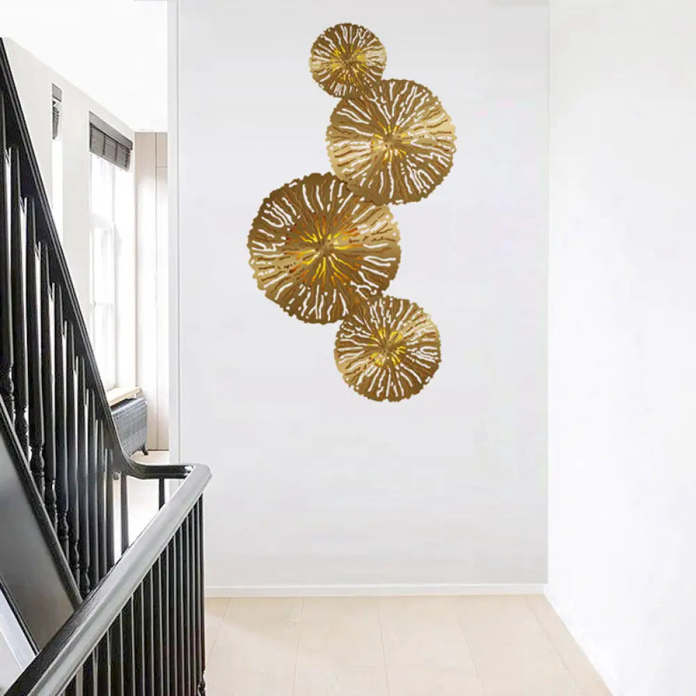 Gold Circular Sconce Lamp - 3 Bulbs Metal Wall Lighting Fixture For Stairway Tradition