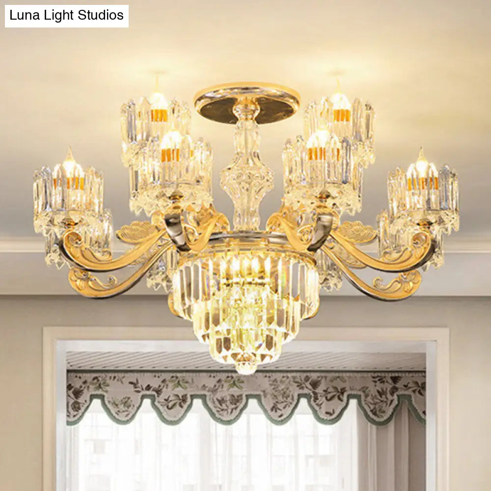 Gold Crystal Chandelier For Modern Bedrooms: Suspended Drum Lighting Fixture