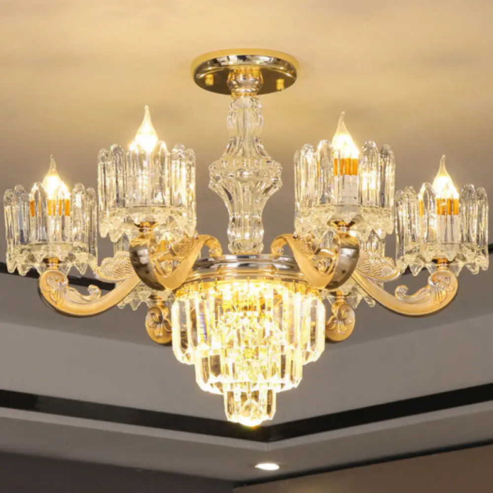 Gold Clear Crystal Drum Bedroom Chandelier: Modern Suspension Lighting Fixture 6 /