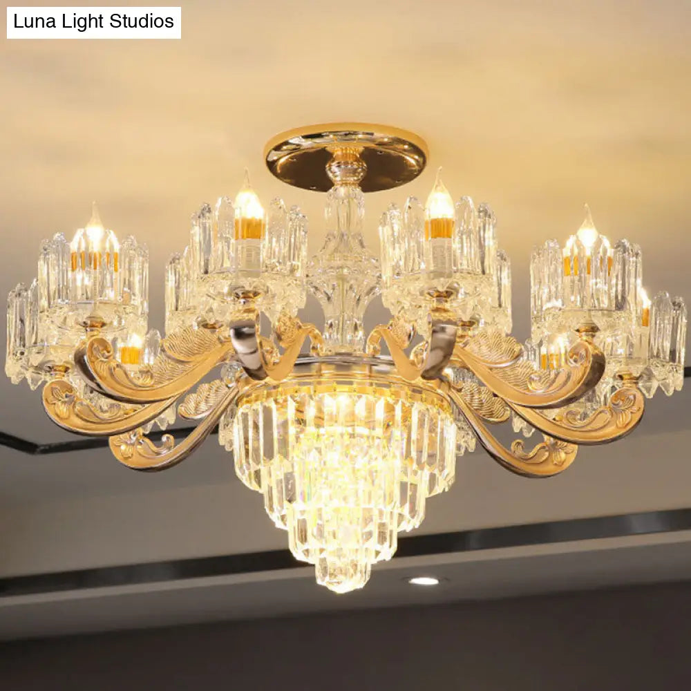 Gold Crystal Chandelier For Modern Bedrooms: Suspended Drum Lighting Fixture 10 / Clear