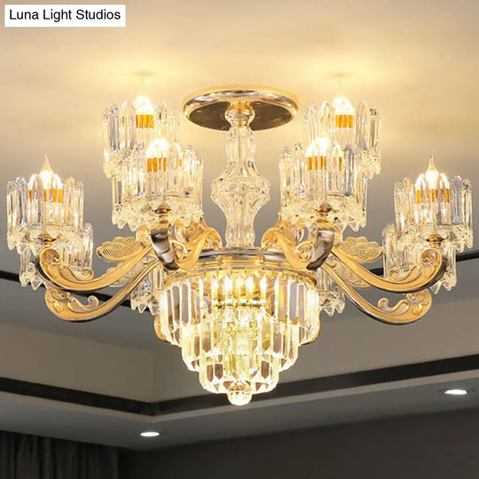 Gold Crystal Chandelier For Modern Bedrooms: Suspended Drum Lighting Fixture 12 / Clear