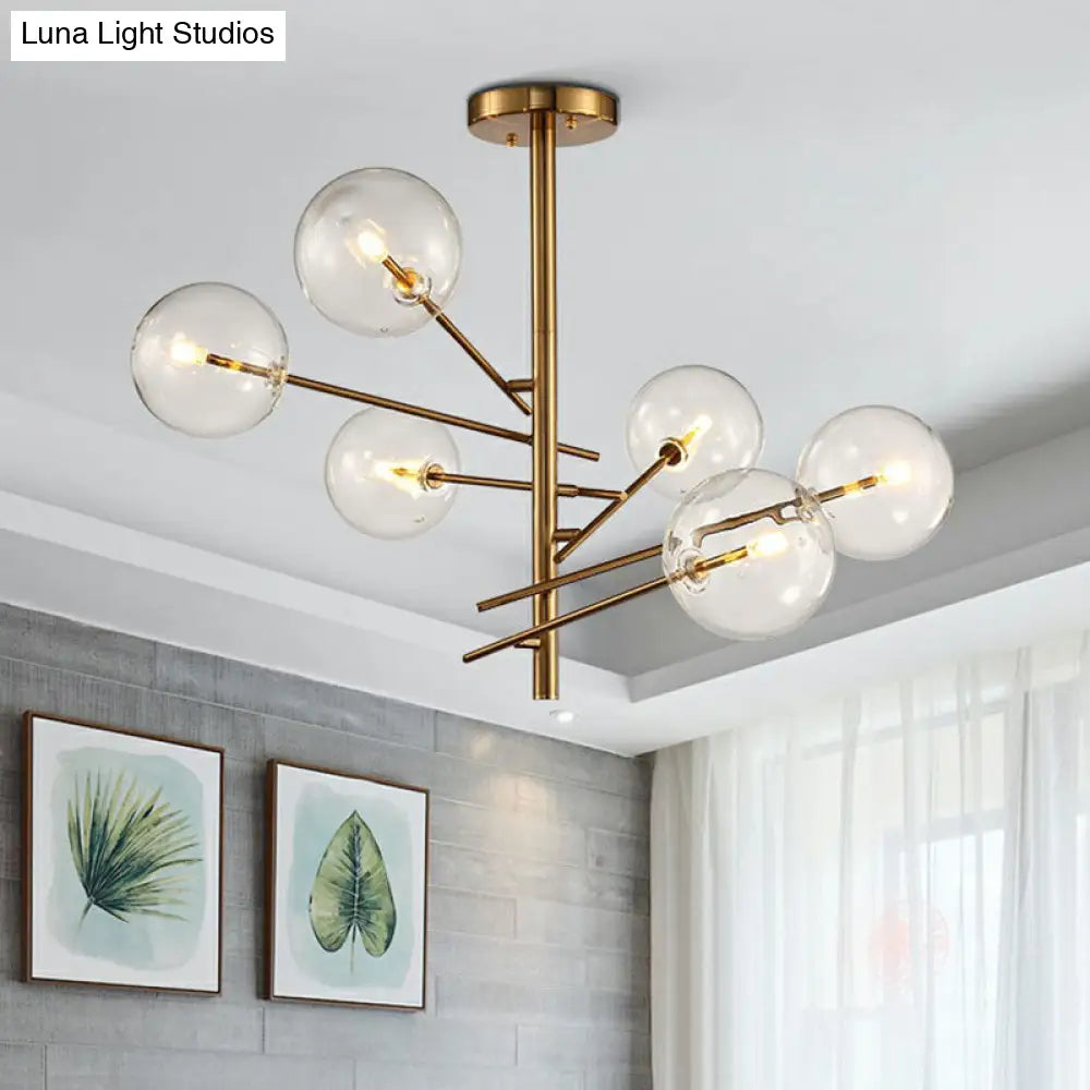 Gold Clear Glass Chandelier: Ball Restaurant Suspension Light With Postmodern Style