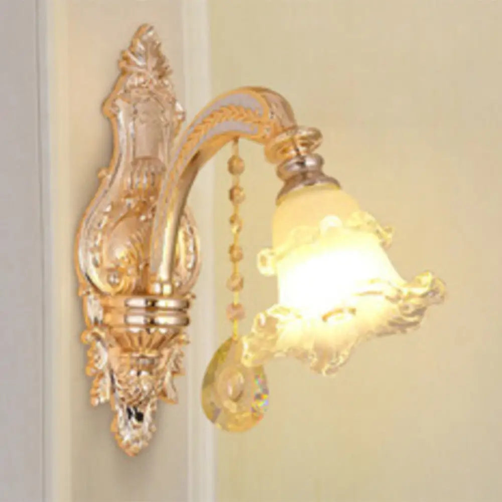 Gold Clear Ribbed Glass Petal Ceiling Lamp: Contemporary Chandelier Fixture 1 /