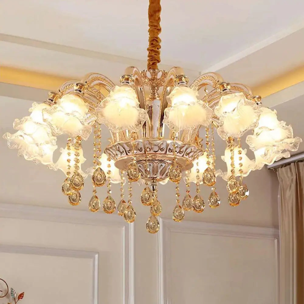 Gold Clear Ribbed Glass Petal Ceiling Lamp: Contemporary Chandelier Fixture 15 /