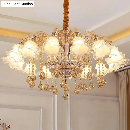 Gold Ribbed Glass Petal Ceiling Lamp: Modern Chandelier Lighting Fixture 15 /