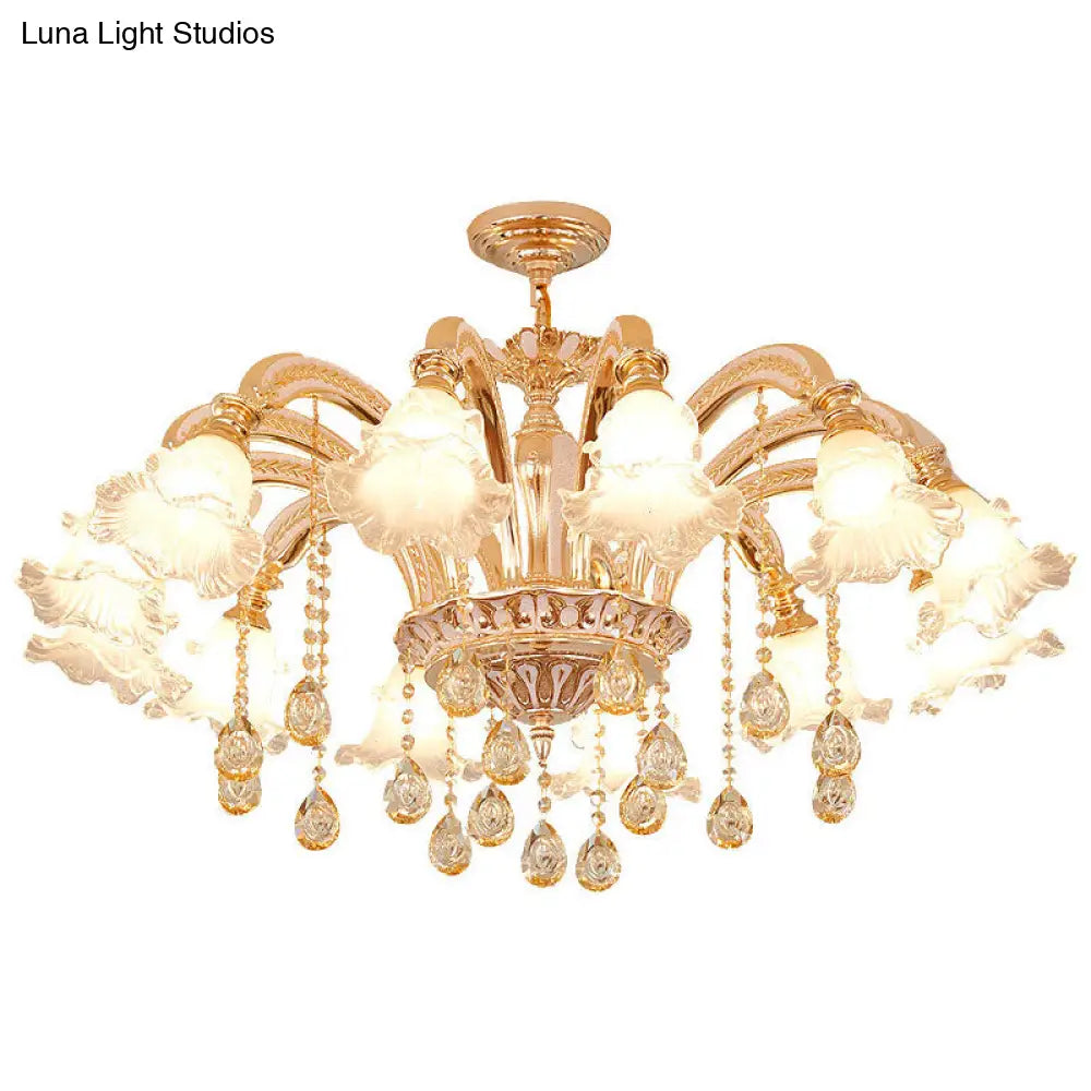 Gold Ribbed Glass Petal Ceiling Lamp: Modern Chandelier Lighting Fixture