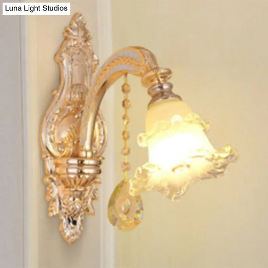 Gold Ribbed Glass Petal Ceiling Lamp: Modern Chandelier Lighting Fixture 1 /