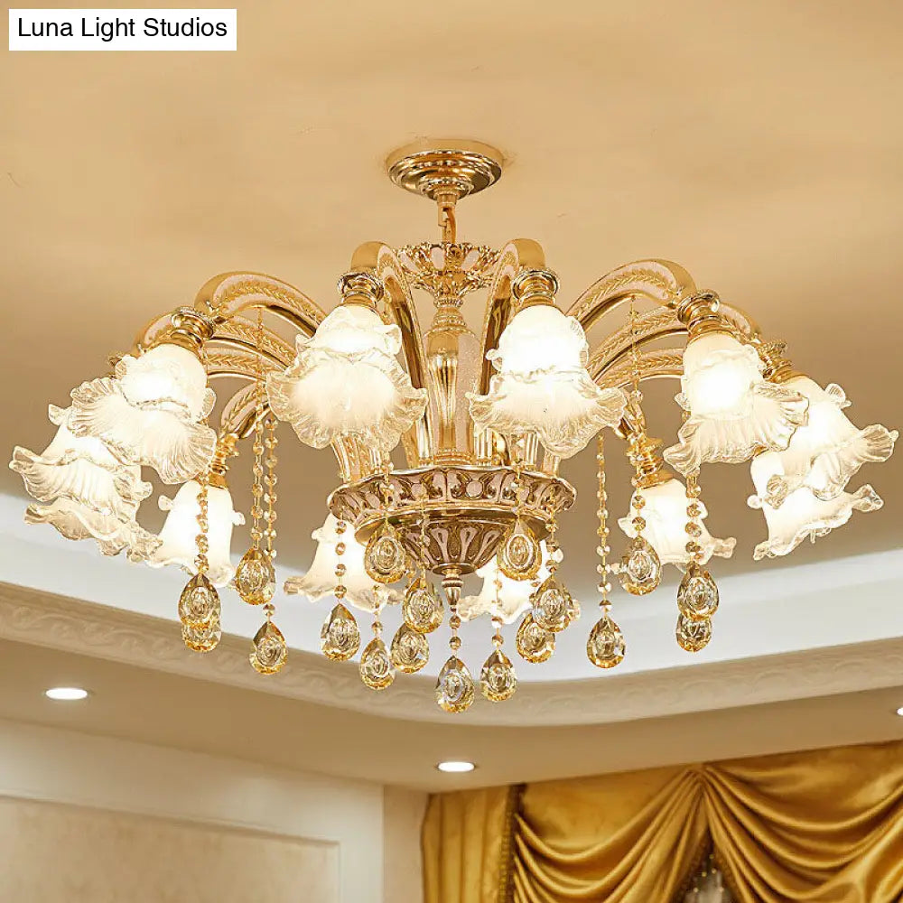 Gold Ribbed Glass Petal Ceiling Lamp: Modern Chandelier Lighting Fixture 12 /