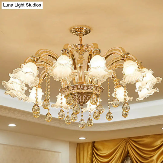 Gold Ribbed Glass Petal Ceiling Lamp: Modern Chandelier Lighting Fixture 12 /