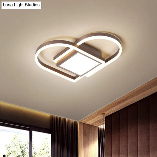 Gold/Coffee Acrylic Led Nordic Flush Mount Ceiling Light With Loving Heart Design - Warm/White