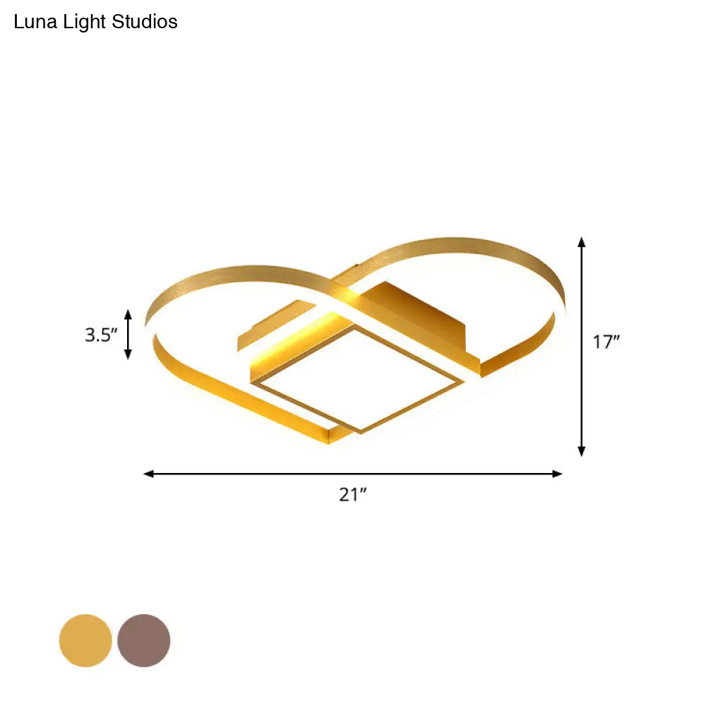 Gold/Coffee Acrylic Led Nordic Flush Mount Ceiling Light With Loving Heart Design - Warm/White