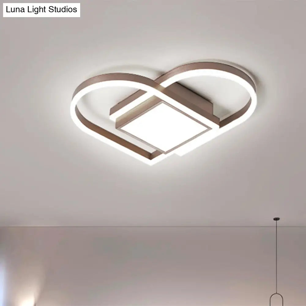 Gold/Coffee Acrylic Led Nordic Flush Mount Ceiling Light With Loving Heart Design - Warm/White