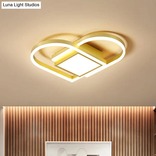 Gold/Coffee Acrylic Led Nordic Flush Mount Ceiling Light With Loving Heart Design - Warm/White Gold