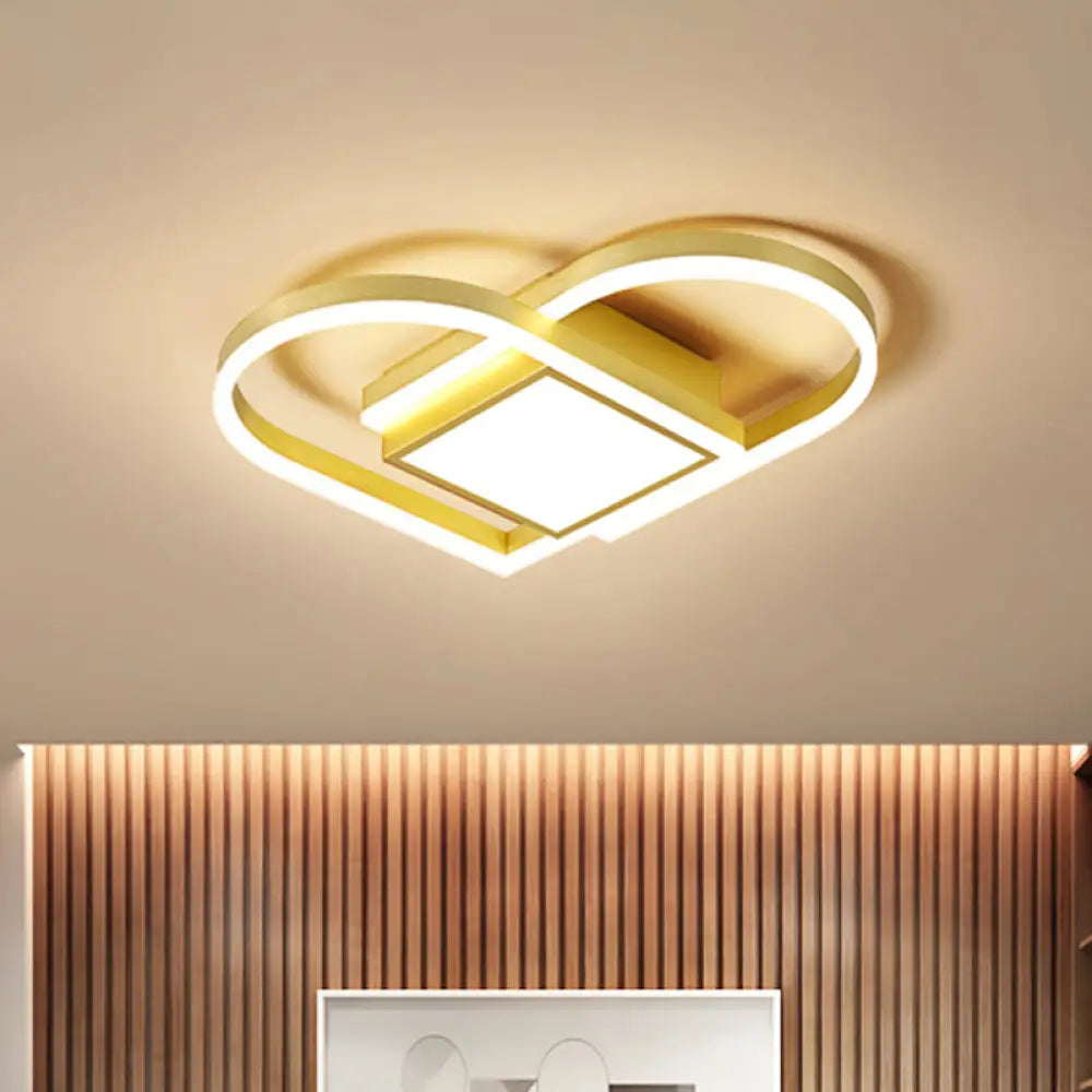 Gold/Coffee Acrylic Led Nordic Flush Mount Ceiling Light With Loving Heart Design - Warm/White Gold
