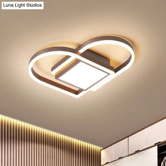 Gold/Coffee Acrylic Led Nordic Flush Mount Ceiling Light With Loving Heart Design - Warm/White